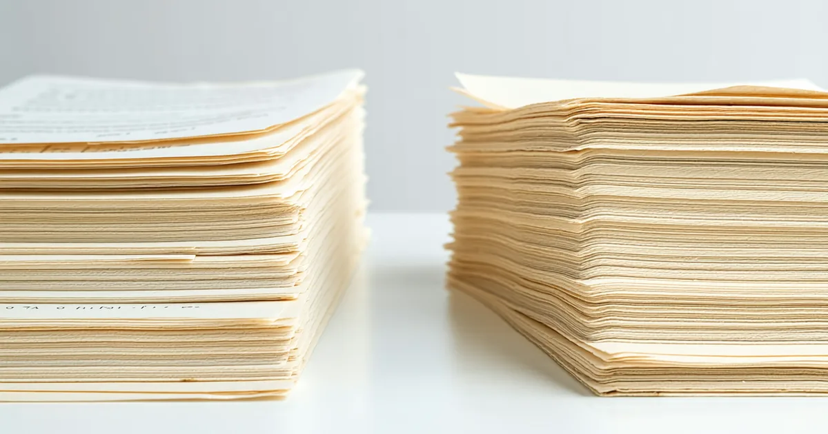 Two different document handling approaches illustrated with paper stacks