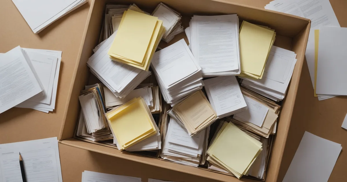 An inbox tray overflowing with paper documents in an office