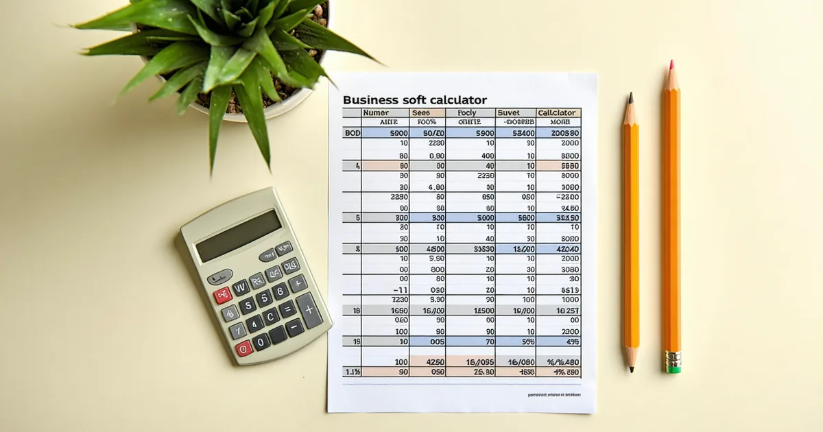Calculator and printed spreadsheet on a desk